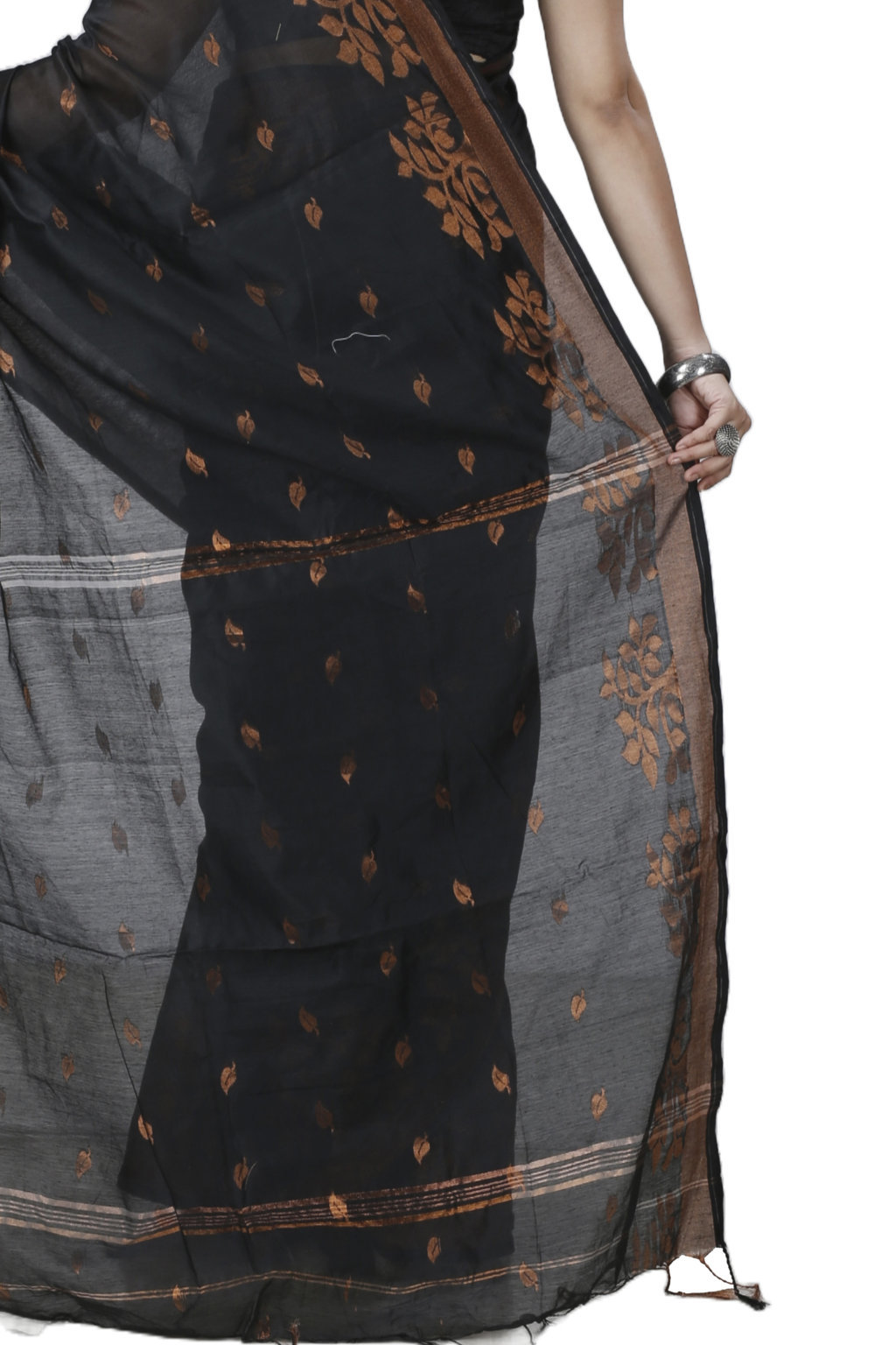 Black Blended Cotton Tina Hand Loom Saree (1212)